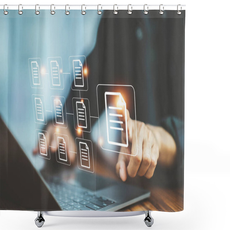 Personality  Businessman Document Management Concept With Icons On Virtual Screen, ERP Shower Curtains