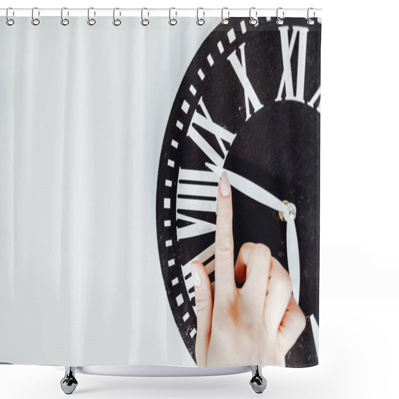 Personality  Hand Translates An Arrow On The Clock. Shower Curtains