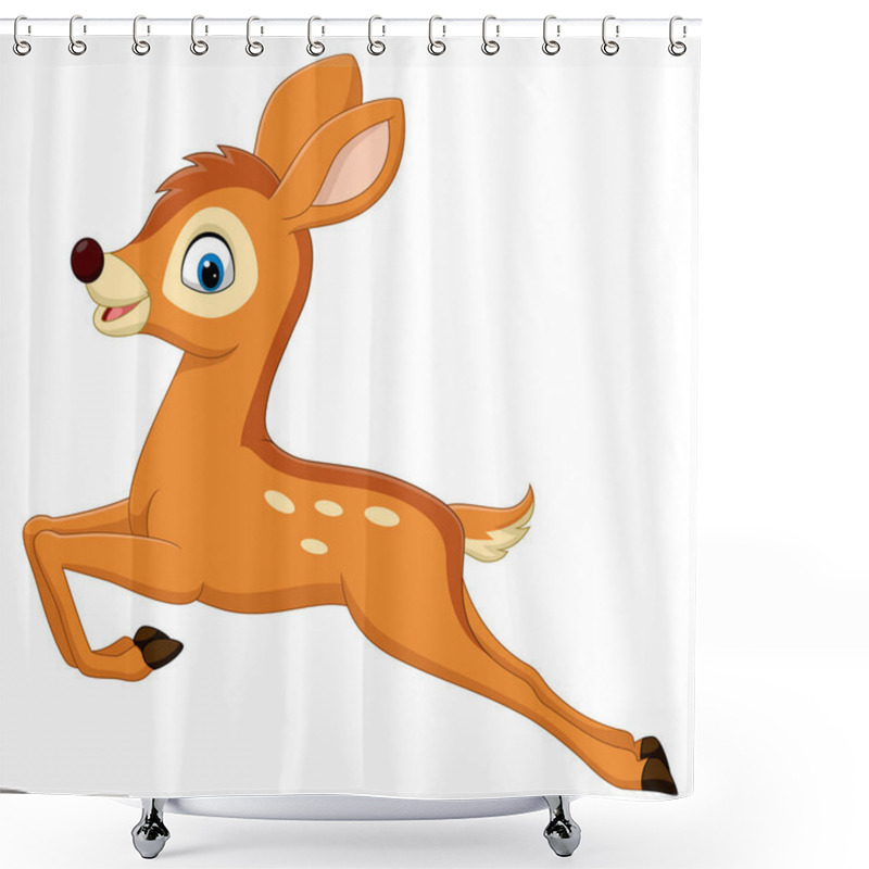 Personality  Vector Illustration Of Cute Baby Deer Cartoon Jumping Shower Curtains