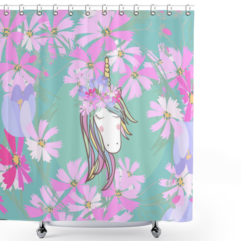 Personality  Retro Style Illustration With Flowers And Animal Shower Curtains