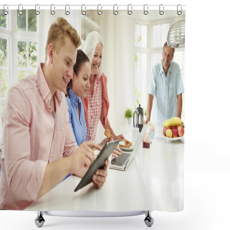 Personality  Family Having Breakfast Together Shower Curtains