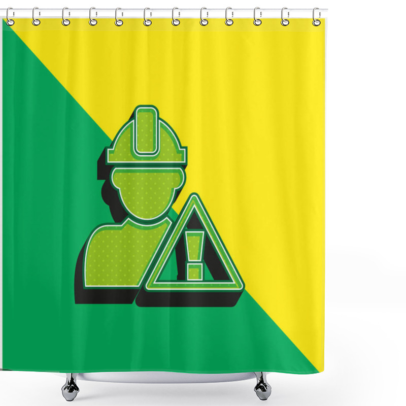 Personality  Attention Signal And Construction Worker Green And Yellow Modern 3d Vector Icon Logo Shower Curtains