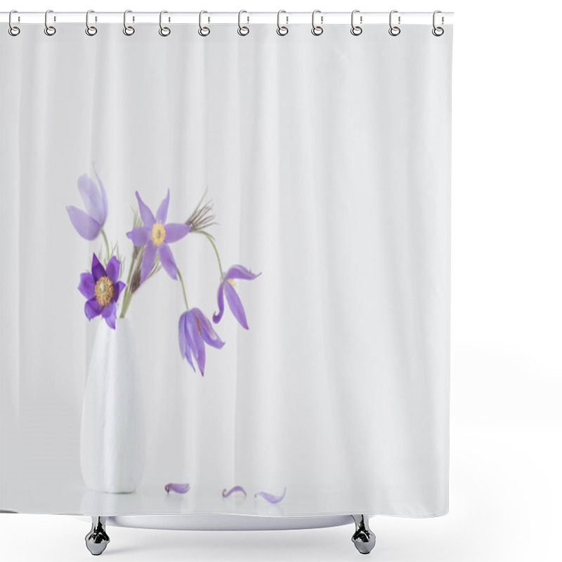 Personality  Pasque-flower In Vase On White Background Shower Curtains