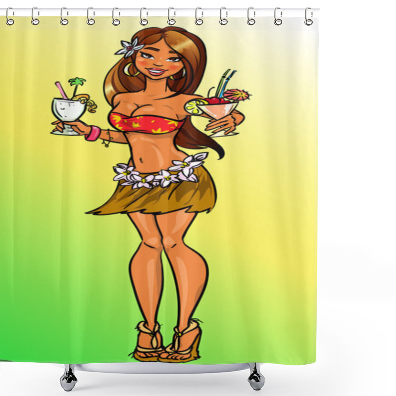 Personality  Sexy Girl With Two Cocktails, Party Invitation Shower Curtains