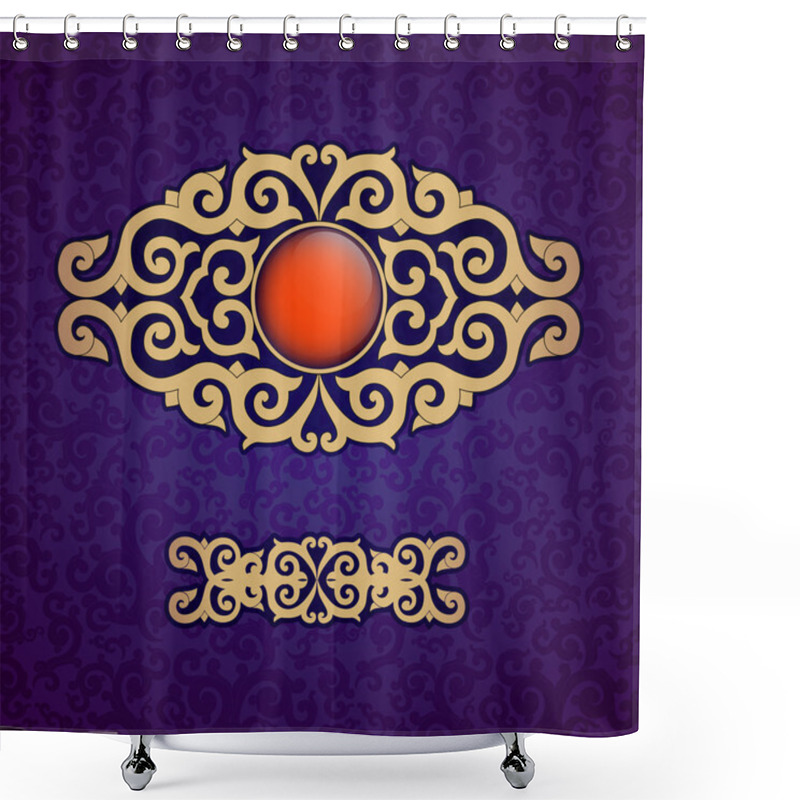 Personality  Oriental, Folk Ornament. Purple Background. Shower Curtains