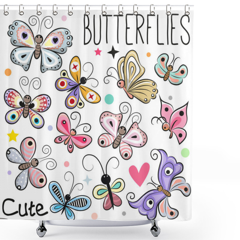 Personality  Set Of Cute Cartoon Butterflies Shower Curtains