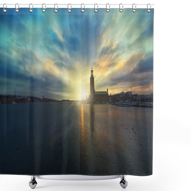 Personality  Scenic Night View, Sunset View Of The City Hall Shower Curtains