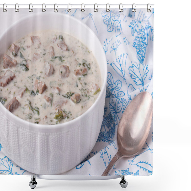 Personality  French Veal Ragout In White Porcelain Bowl. Blanquette De Veau. Shower Curtains