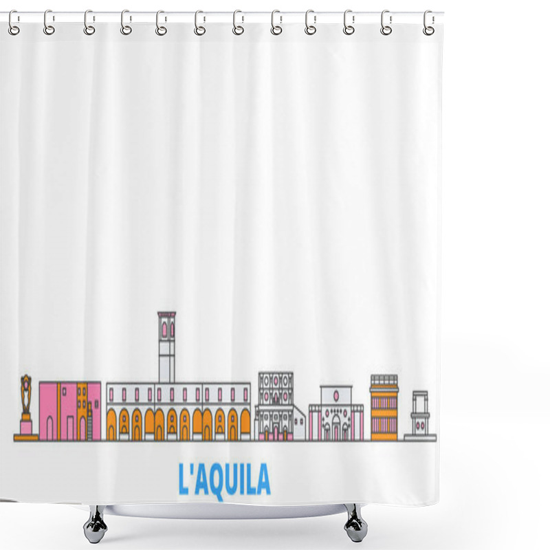 Personality  Italy, Laquila Line Cityscape, Flat Vector. Travel City Landmark, Oultine Illustration, Line World Icons Shower Curtains