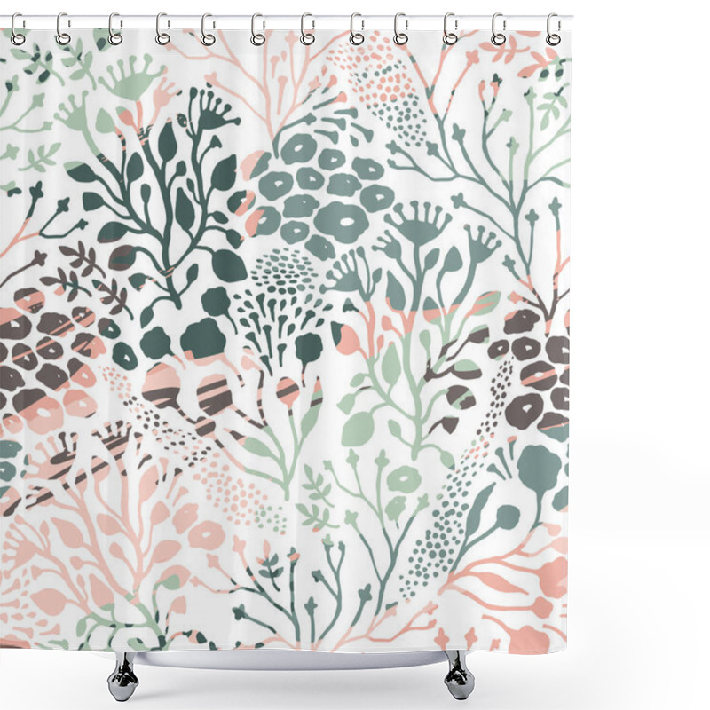 Personality  Abstract Floral Seamless Pattern With Trendy Hand Drawn Textures. Shower Curtains