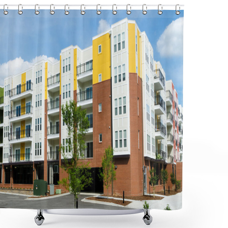 Personality  Modern Apartment Building With Parking Garage Shower Curtains