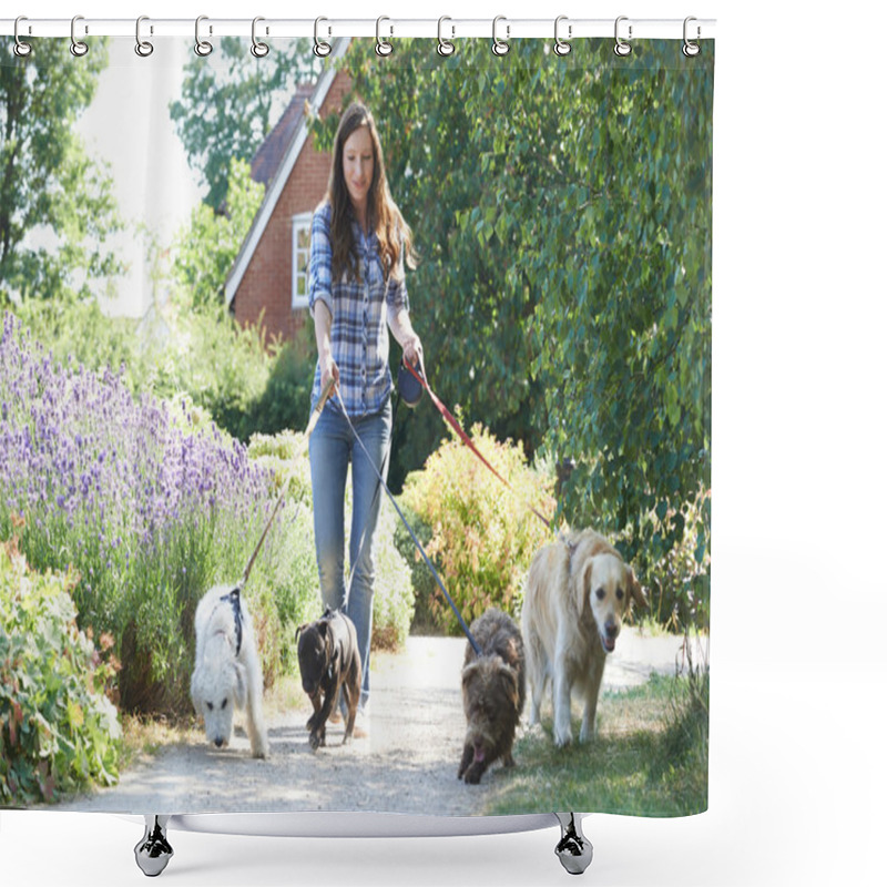 Personality  Professional Dog Walker Exercising Dogs In Park Shower Curtains