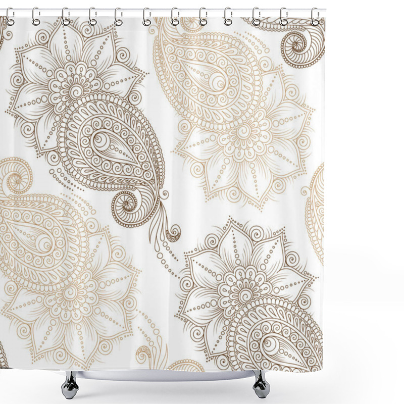 Personality  Henna Mehendy Doodles Seamless Pattern On A White Background Shower Curtains