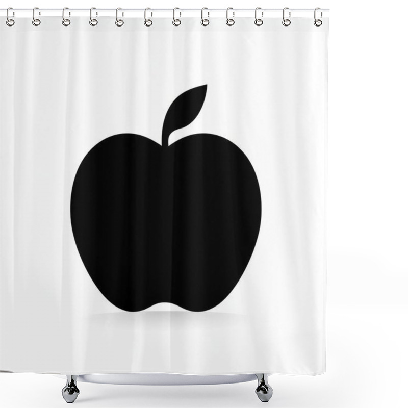 Personality  A Stylized Black Silhouette Of An Apple, Featuring A Simple Leaf Design. Shower Curtains