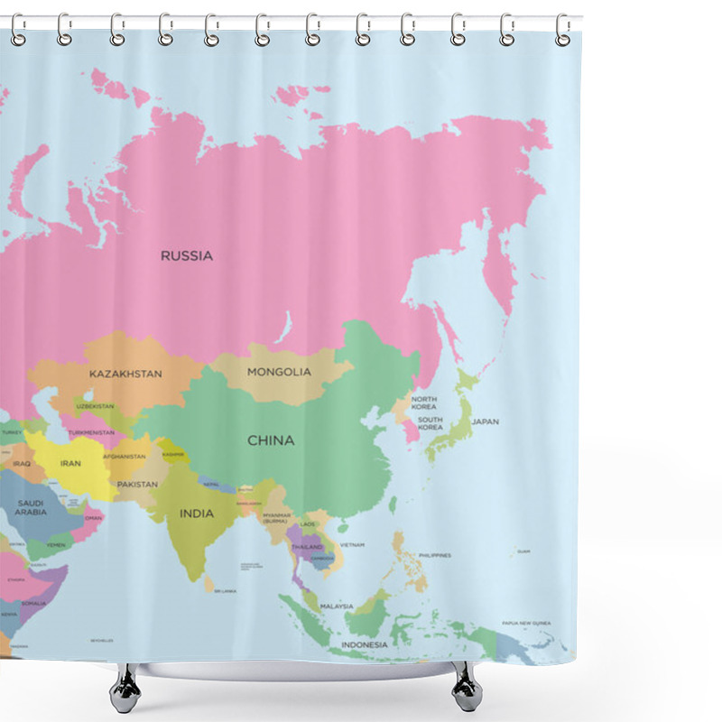 Personality  Coloured Political Map Of Asia Shower Curtains