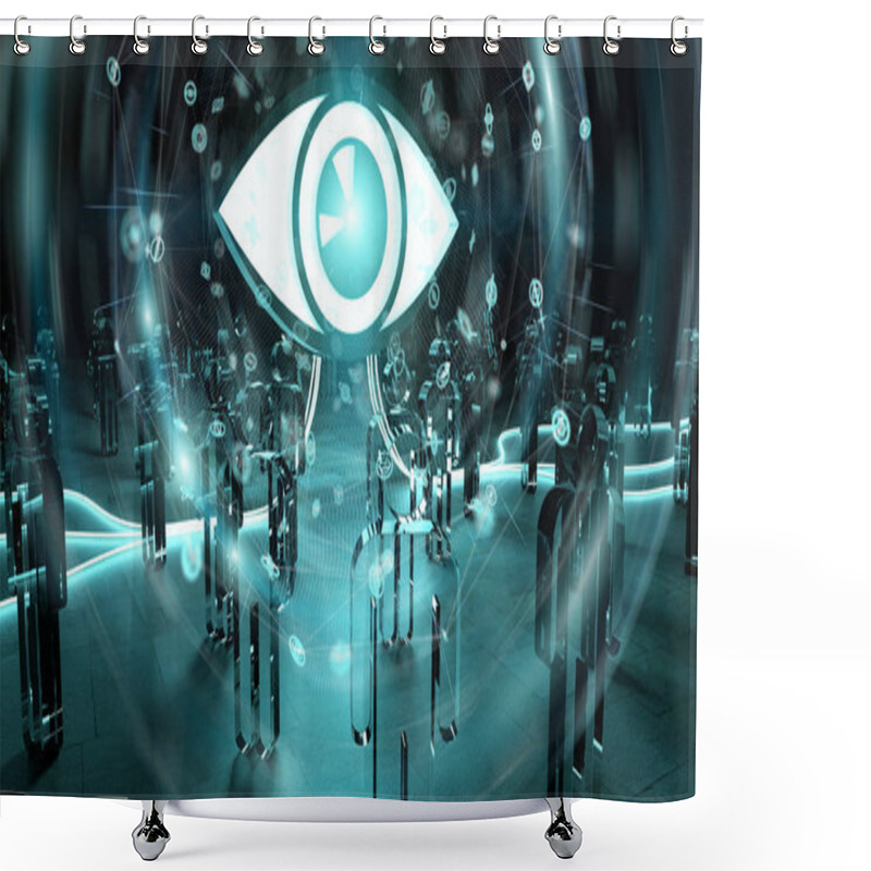 Personality  Big Eye Watching A Group Of People 3D Rendering Shower Curtains