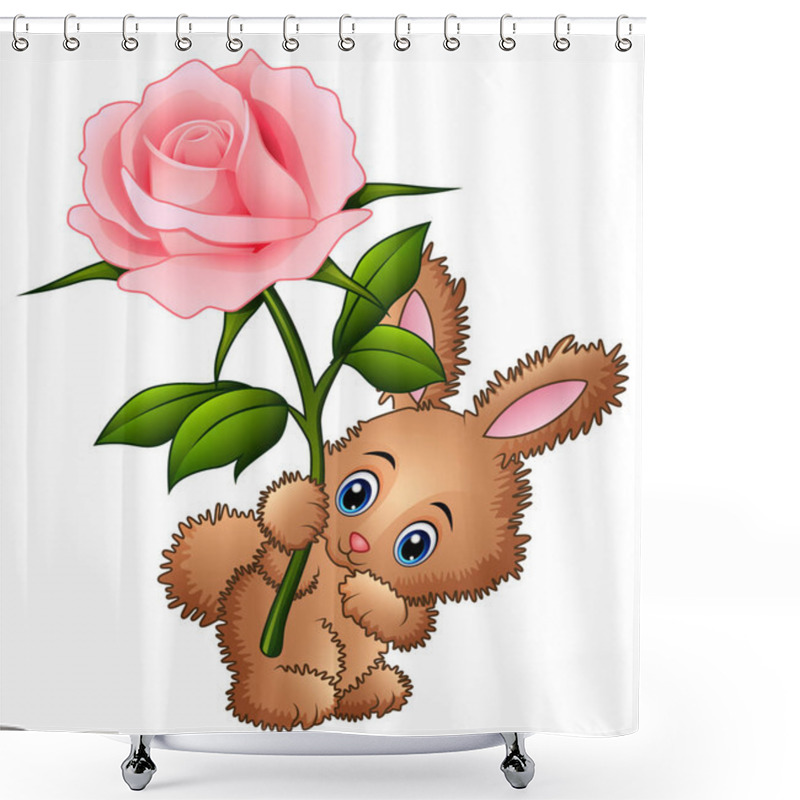 Personality  Vector Illustration Of Cute Little Rabbit Cartoon Holding A Flower Shower Curtains