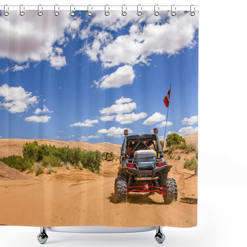 Personality  Moab Off Road Trail Under Sunny Sky With Clouds Shower Curtains