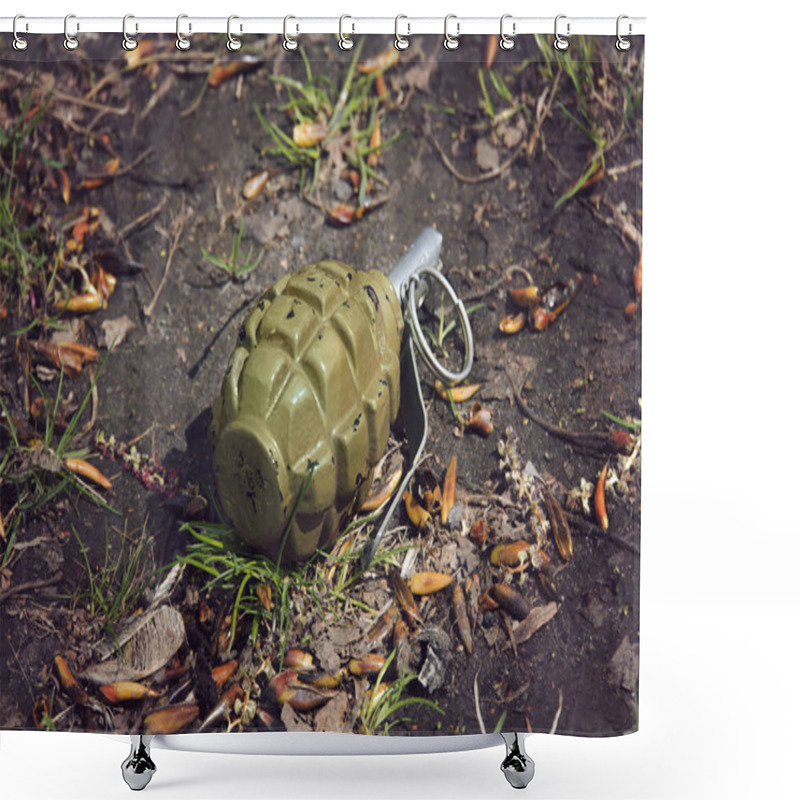 Personality  Hand Grenade Grenade Lying On The Ground. Shower Curtains