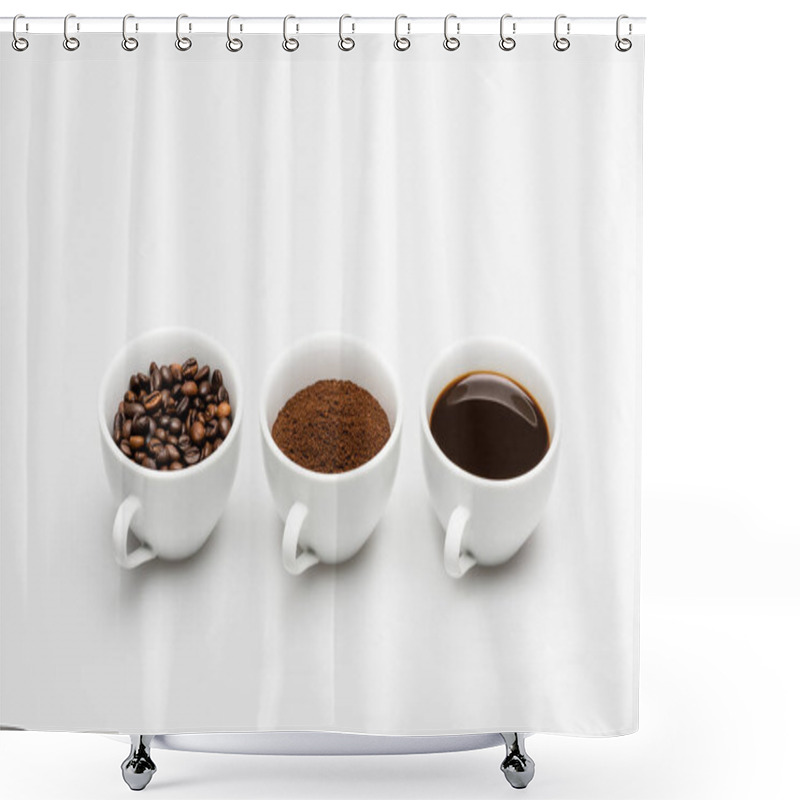 Personality  Mugs With Ground And Prepared Coffee Near Beans On White Shower Curtains