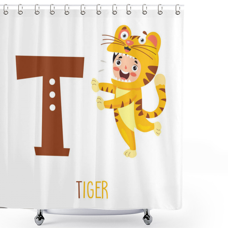 Personality  Character In Animal Costume Showing Alphabet Letter Shower Curtains