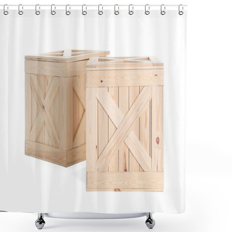 Personality  Pair Of Wooden Crates Isolated On White Shower Curtains