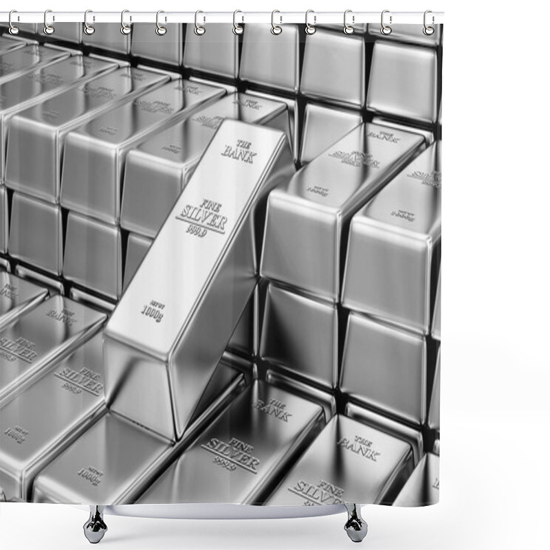 Personality  Stack Of Silver Bars In Bank Vault Shower Curtains