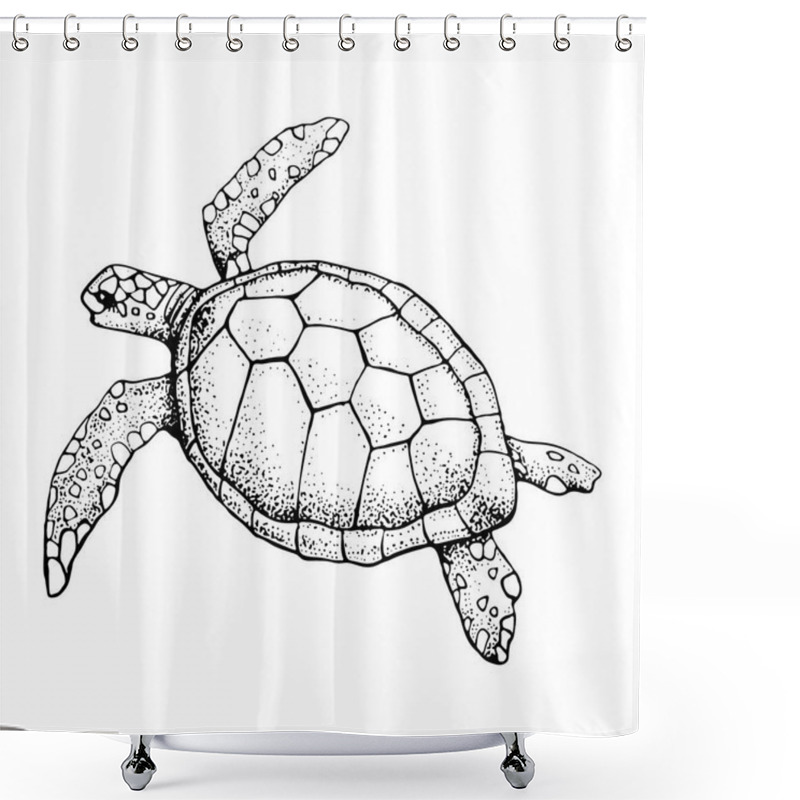 Personality  Hand Drawn Sea Turtle Isolated On A White Background. Vector With Animal Underwater. Illustration For T-shirt Graphics, Fashion Print, Poster, Textiles Shower Curtains