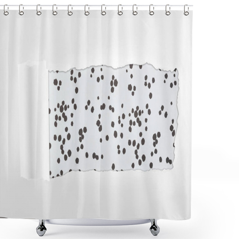 Personality  Ragged Textured White Paper With Rolled Edge On Black And White Dotted Background  Shower Curtains