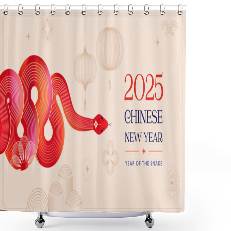 Personality  Chinese New Year 2025 Year Of The Snake. Red Snake Illustration And Design. Red Traditional Chinese Vector Designs With Snakes. Lunar New Year Concept, Geometric Modern Vector Design Shower Curtains