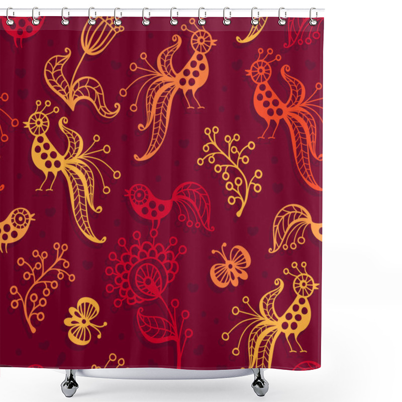 Personality  Cute Seamless Pattern With Birds, Butterflies And Flowers Shower Curtains