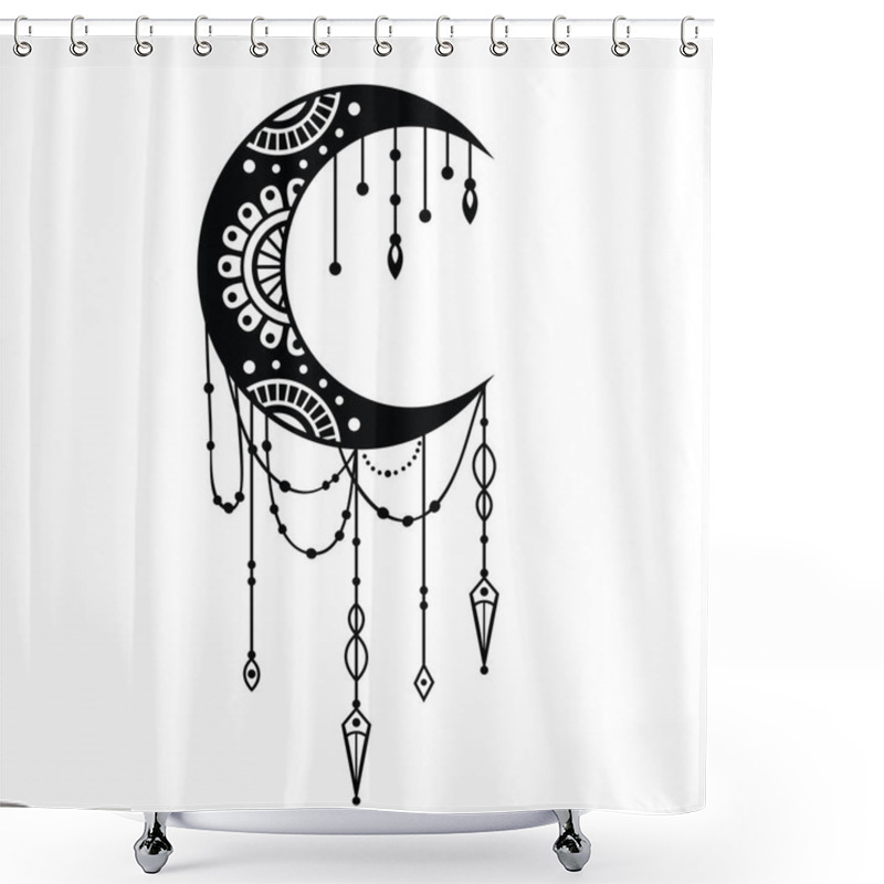 Personality  Crescent Moon Mandala Style, Moon Decoration Element Shower Curtains