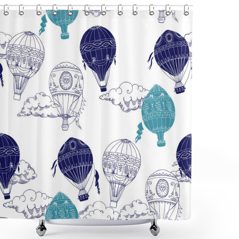 Personality  Seamless Pattern With Hot Air Balloons Shower Curtains