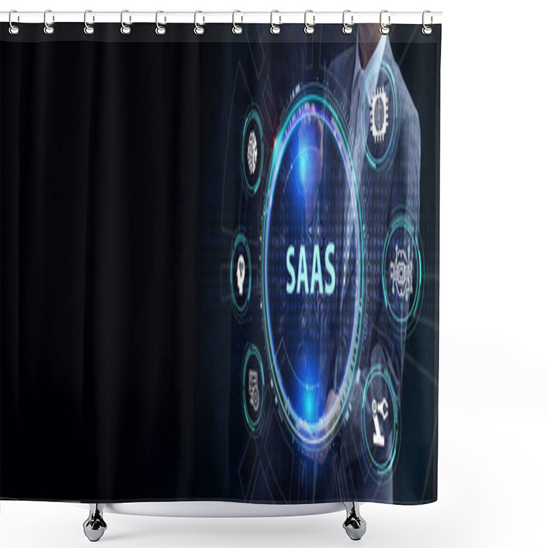 Personality  Software As A Service SaaS. Software Concept. Business, Modern Technology, Internet And Networking Concept.  Shower Curtains