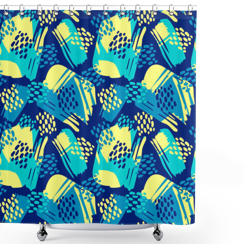 Personality  Floral Stylized Seamless Pattern, Graffiti Acrylic Drawing Style. Sportswear Print, Youth Seamless Bright Dynamic Geometric Motif Shower Curtains