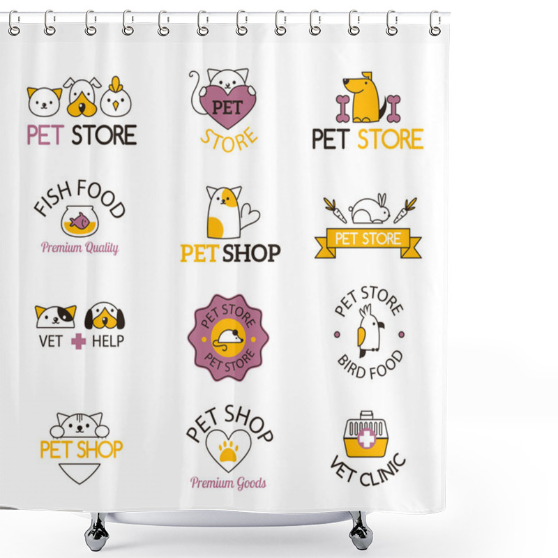 Personality  Pet Shop Symbols Vector Set. Shower Curtains