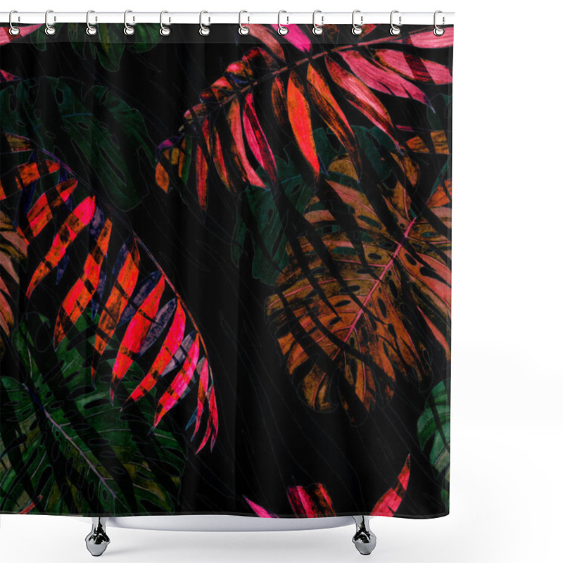 Personality  Watercolor Seamless Pattern With Tropical Foliage (palm, Monstera) On Animal Background. Jungle Foliage Print. Shower Curtains