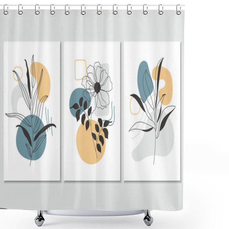 Personality  Set Of Three Abstract Botanical Posters, Vector Illustration Shower Curtains