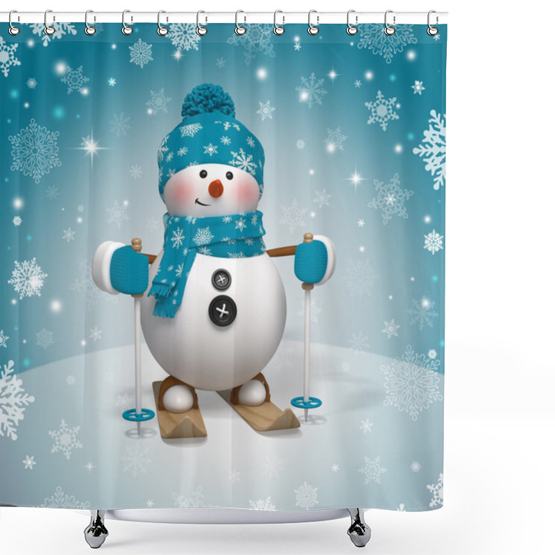 Personality  3d Christmas Cartoon Character, Skiing Snowman Shower Curtains