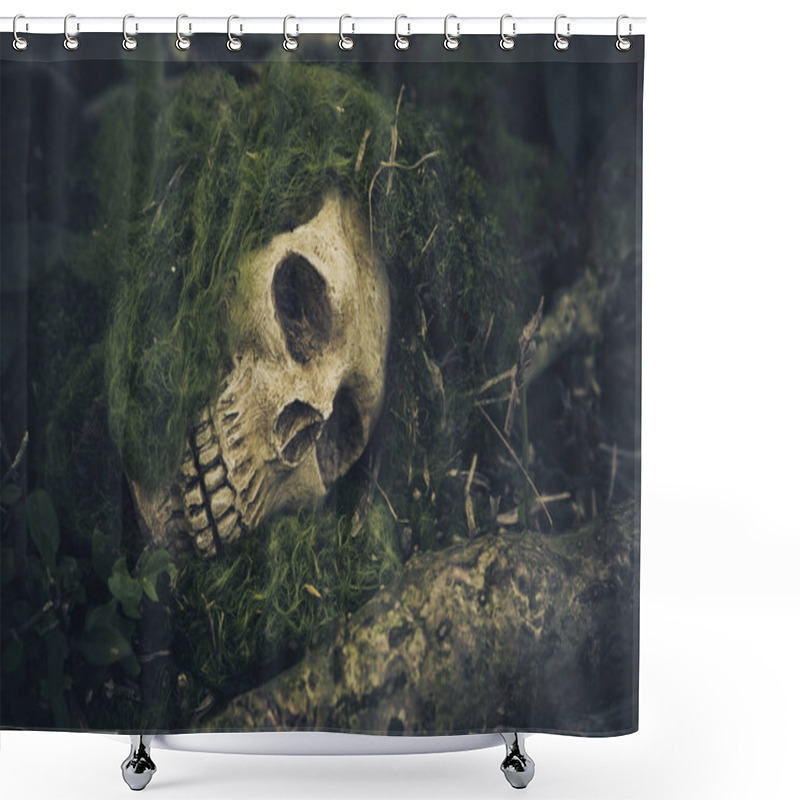 Personality  Still Life With Human Skull  On The Roots  Shower Curtains