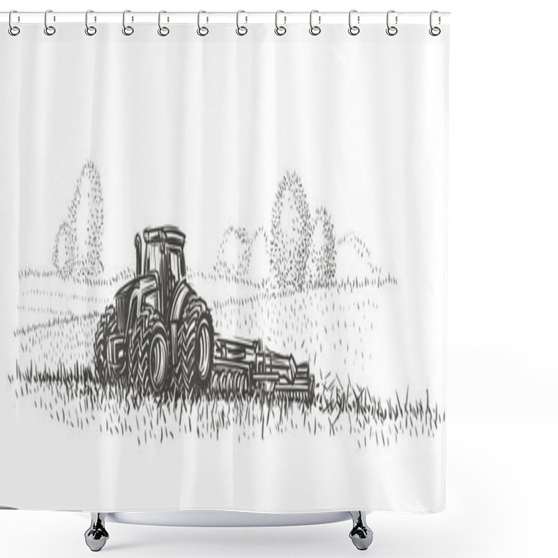 Personality  Tractor Working In Field Illustration. Vector. Shower Curtains