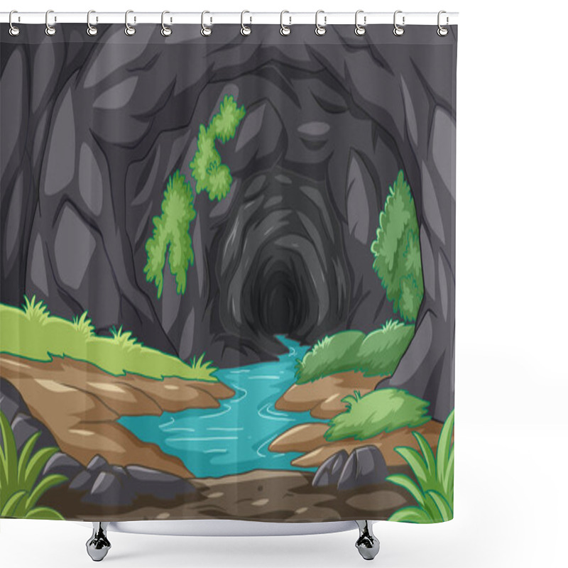 Personality  Vector Illustration Of A Serene Cave Entrance Shower Curtains