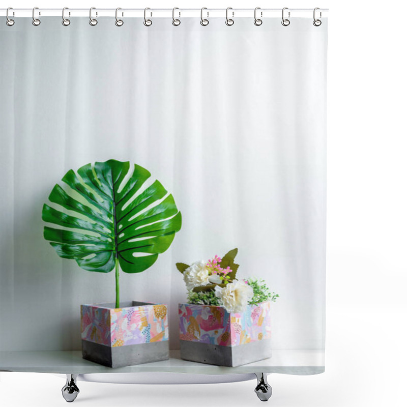 Personality  Modern Geometric Concrete Planters. Beautiful Painted Concrete P Shower Curtains