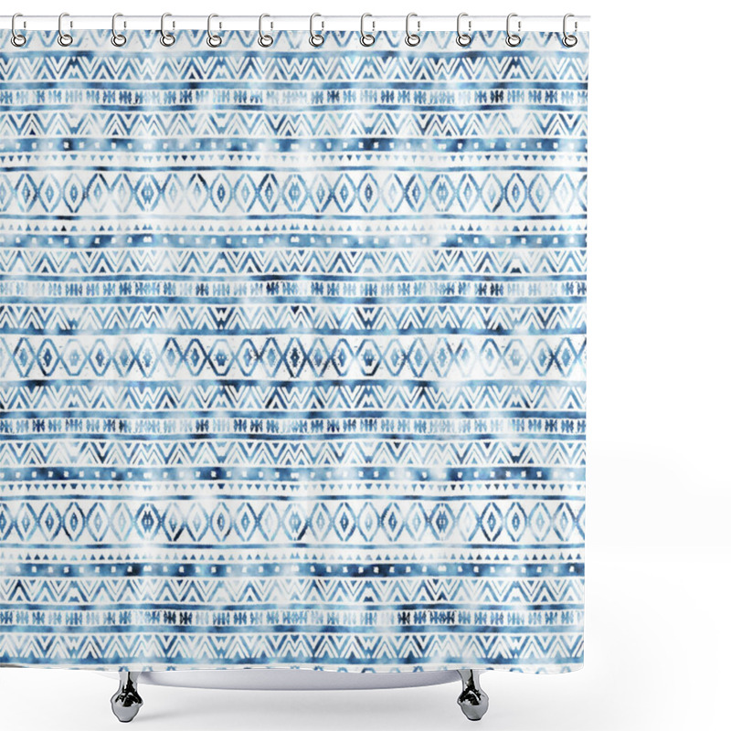 Personality  Geometric Kilim Ikat Pattern With Grunge Texture Shower Curtains