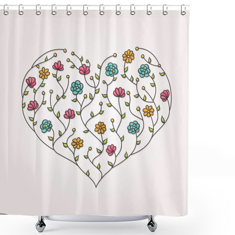 Personality  Illustration Of Floral Heart Shower Curtains