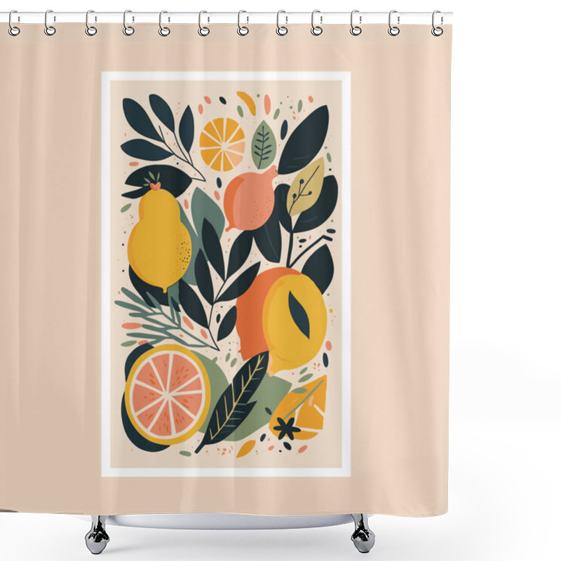 Personality  Cute Card With Lemons, Oranges And Leaves. Vector Illustration. Art Print Poster Design Shower Curtains