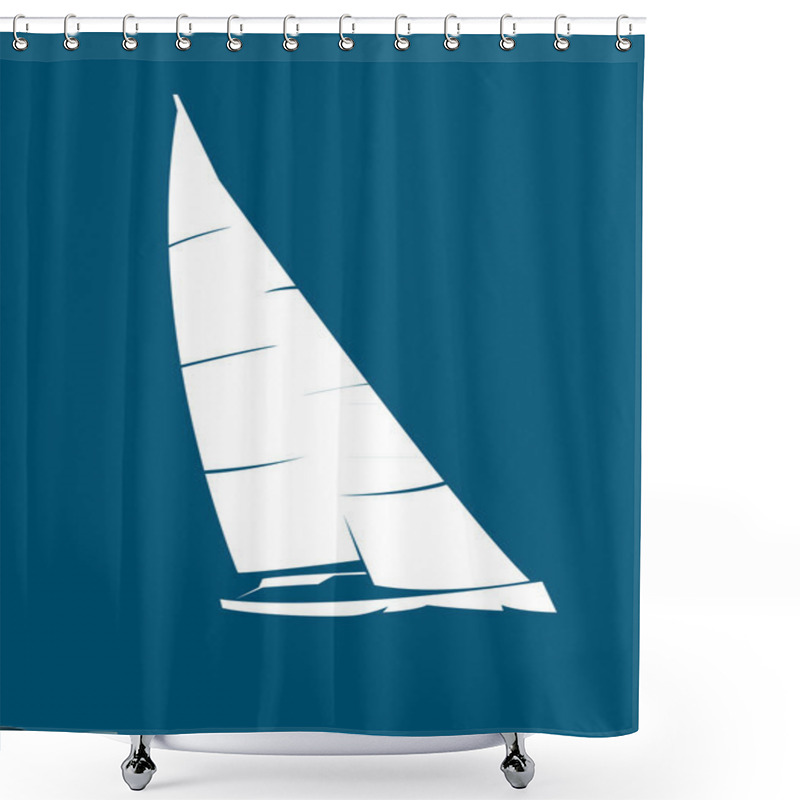 Personality  White Stylized Yacht On Blue Background Shower Curtains