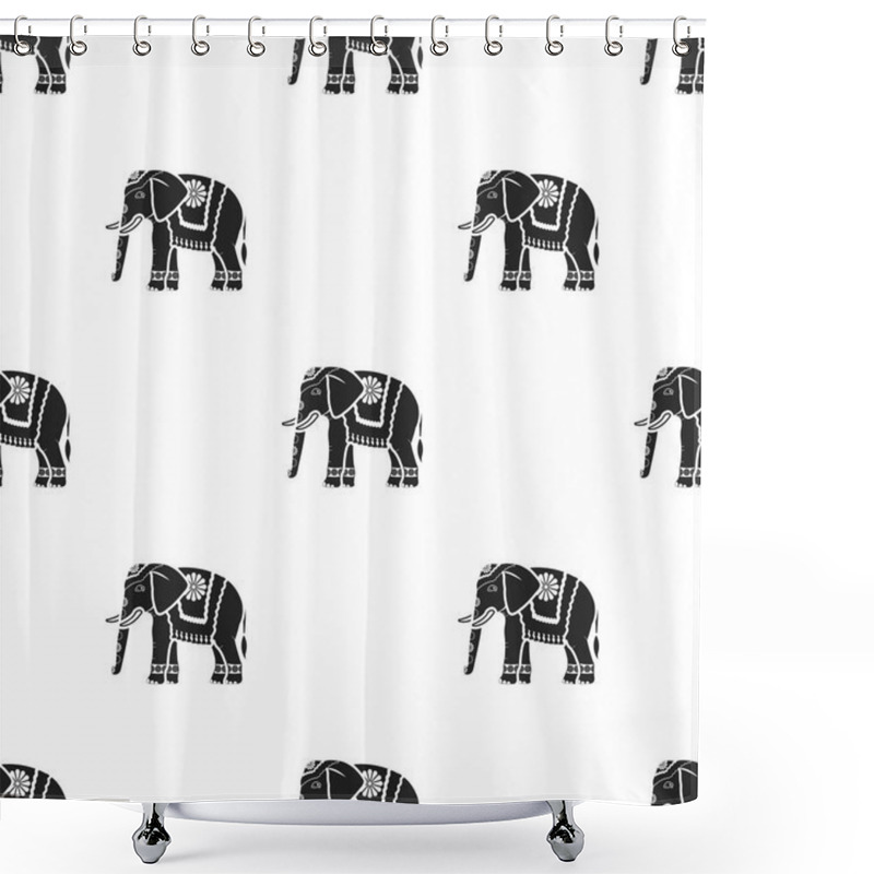 Personality  Indian Elephant Icon In Black Style Isolated On White Background. India Pattern Stock Vector Illustration. Shower Curtains