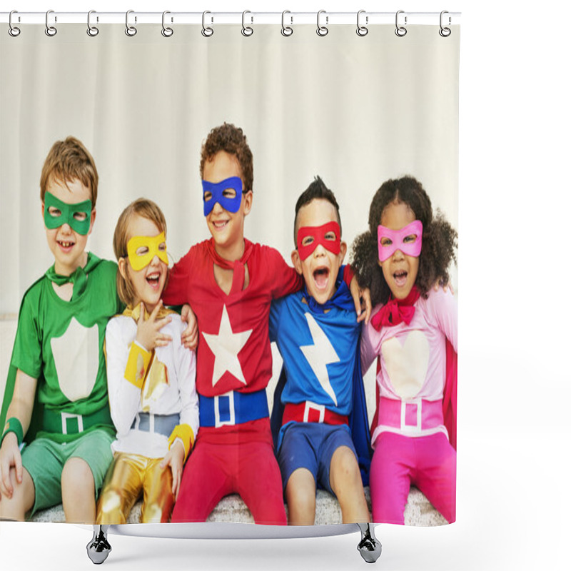 Personality  Kids In Superhero Costumes Shower Curtains