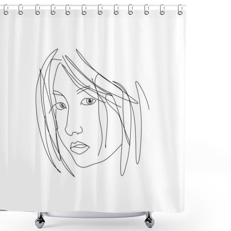 Personality  Continuous Line, Drawing Of Set Faces And Hairstyle, Fashion Concept, Woman Beauty Minimalist,illustration Pretty Sexy. For T-shirt, Slogan Design Print Graphics Style Shower Curtains